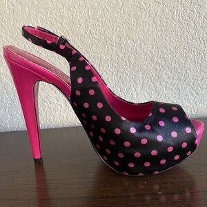 Elegant Barbie Hot Pink and Black Polka Dot Heels